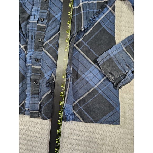 Maison Cinqeent Shirt Womens Small Plaid Button Down Raw Hem Ruffled Front - Picture 2 of 6